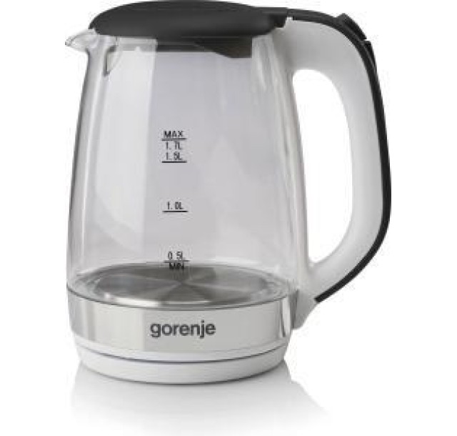 Електрочайник Gorenje 1.7л, 2,200 Вт, strix контроль, скло, білий