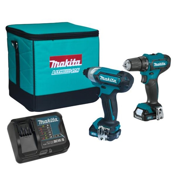 Набір із двох акумуляторних інструментів Makita CLX224SA CXT 12В дриль-шурупокрут DF333D гвинтоверт TD110D акб 2х2А·год сумка