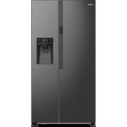 Холодильник SBS Gorenje, 179х70х92см, 2 двері, 376(190)л, А++, NF+, Інв., Зона св-ті, диспенсер, генератор льоду, Зовн. Диспл, чорний