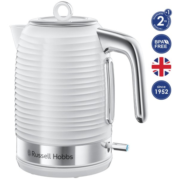 Електрочайник Russell Hobbs Inspire, 1.7л, пластик , підсвічування, біло-сріблястий