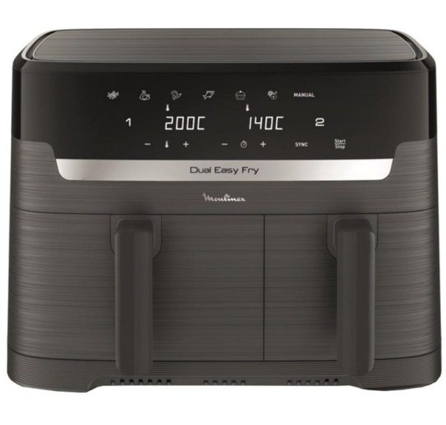 Мультипіч Moulinex Dual Easy Fry, 2700Вт, чаша-5.2+3.1л, сенсорне керув., 2 чаши, гриль, пластик, чорний
