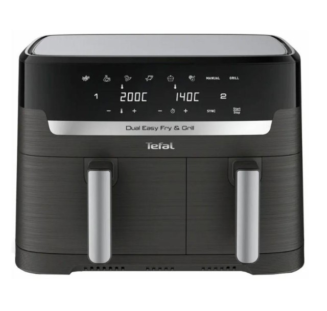 Мультипіч Tefal Dual EasyFry&Grill AirFryer, 2700Вт, чаша-5.2+3.1л, сенсорне керув., 2 чаши, гриль, пластик, чорний