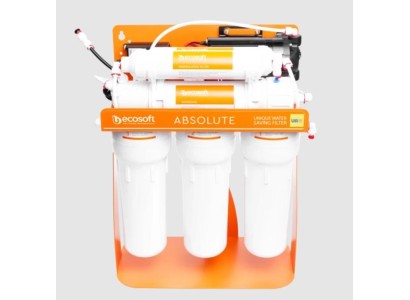 Фільтр зворотного осмосу Ecosoft Absolute з мінералізатором та помпою на станині, мембрана 75gpd DuPont, дренаж 1:1