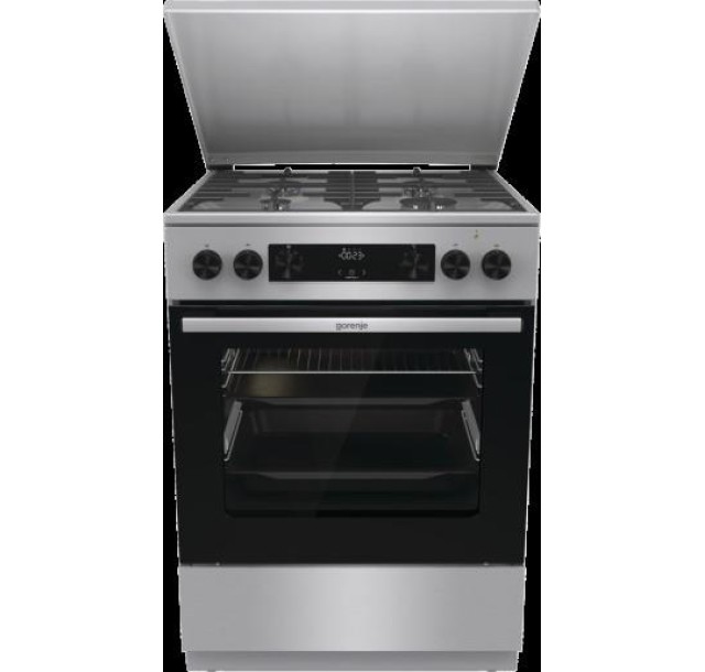 Плита Gorenje комбінована, 71л, 60x60см, дисплей, чавун,з кришкою, програматор IconLed,нерж