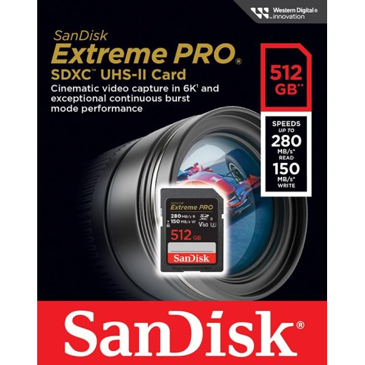 Карта пам'яті SanDisk SD  512GB C10 UHS-II U3 R280/W150MB/s Extreme Pro V60