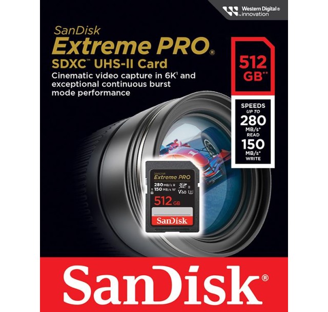 Карта пам'яті SanDisk SD  512GB C10 UHS-II U3 R280/W150MB/s Extreme Pro V60