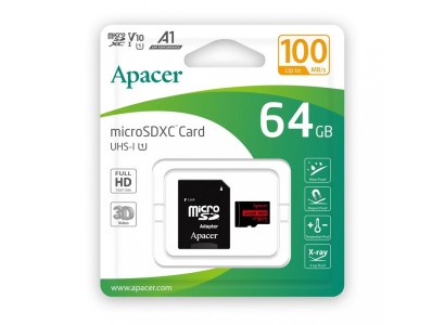 Карта пам'яті Apacer microSD  64GB C10 UHS-I R100MB/s + SD