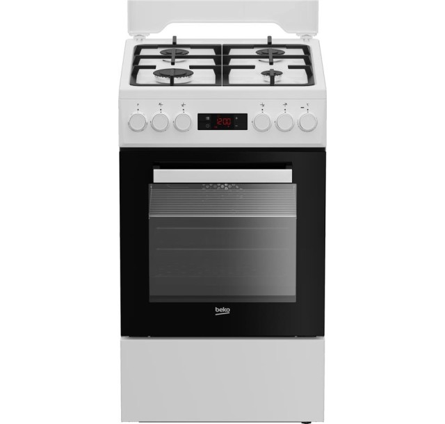 Плита Beko комбінована, 60л, 50x60см, дисплей, конвекція, чавун, білий