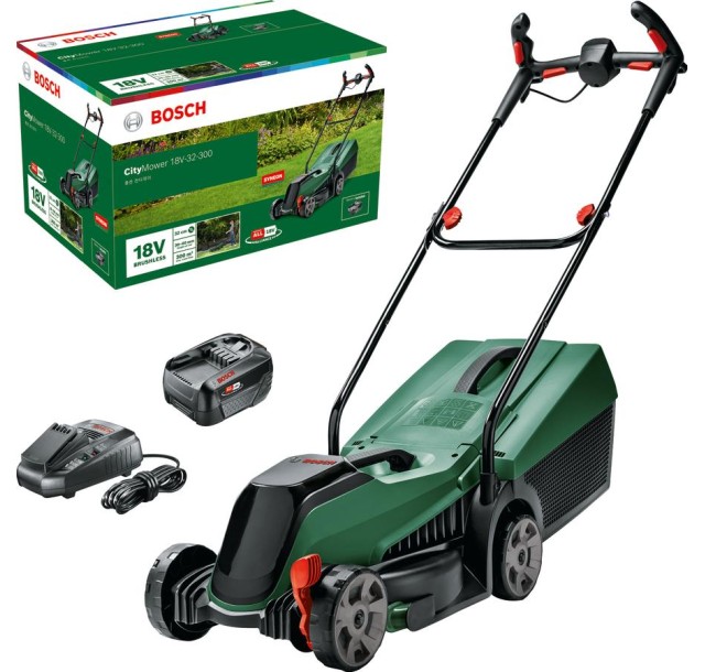Газонокосарка акумуляторна Bosch CityMower 18V-32-300 18В акб 1х4А·год 34см 31л 30-60мм 9.4кг