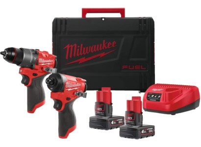 Набір із двох акумуляторних інструментів Milwaukee M12 FPP2A2-402X шурупокрут-дриль M12 FPD2-0 гвинтоверт M12 FID2-0 акб М12 2х4А·год ЗП C12C кейс