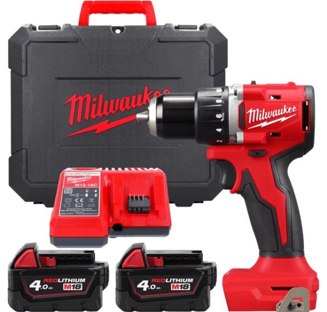 Шурупокрут-дриль акумуляторний Milwaukee M18 BLDDRC-402C 18В 2х4А·год 60Нм 550·1700об·хв ЗП M12-18C кейс 1.5кг