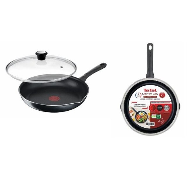 Сковорода з кришкою Tefal Day by Day, 24см, з кришкою, алюміній, бакеліт, скло, чорний