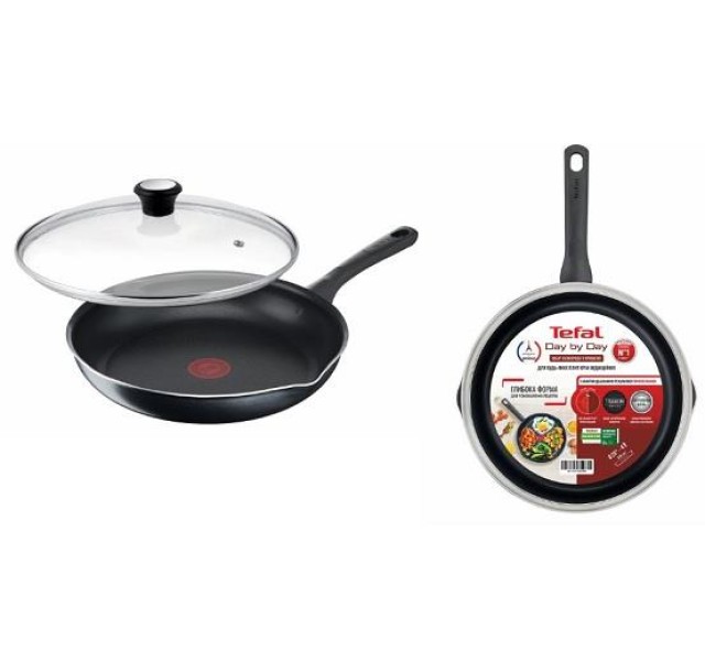 Сковорода з кришкою Tefal Day by Day, 28см, з кришкою, алюміній, бакеліт, скло, чорний
