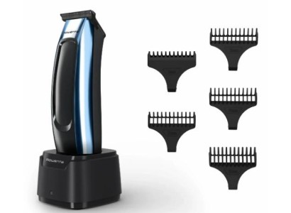 Тример Rowenta Barber Experience, для голови, бороди, мережа+акум., роторний мотор, насадок-5, нержавіюча сталь з покриттям DLC, чорно-синій