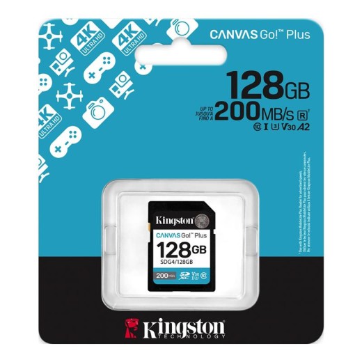 Карта пам'яті Kingston SD  128GB C10 UHS-I U3 V30 R200MB/s