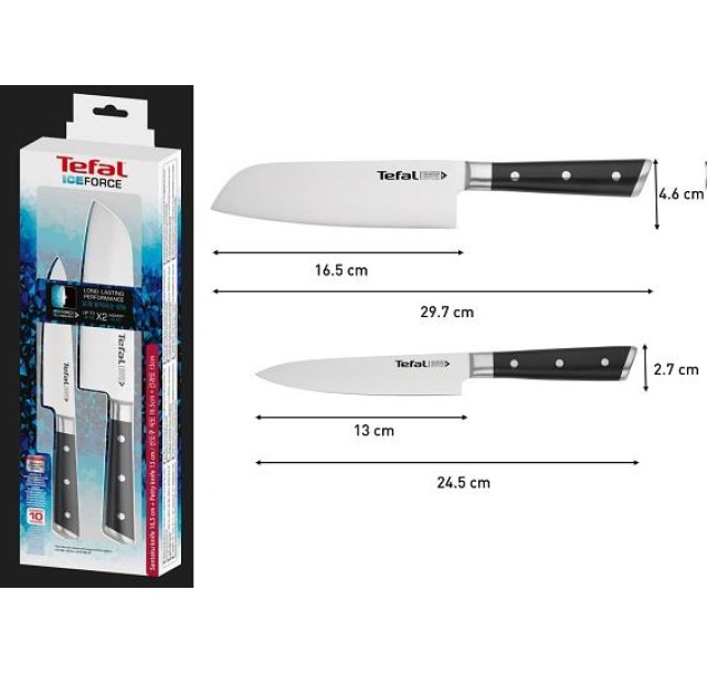 Набір ножів Tefal Ice Force, 2шт, нержавіюча сталь, пластик, чорний