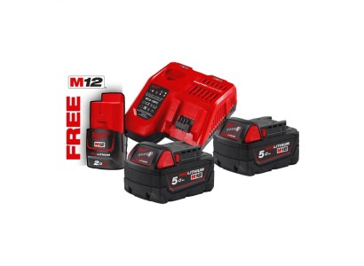 Набір акумулятора та зарядного пристрою Milwaukee NRG-502 12В 1х2А·год Redlithium M12, 18В 2х5А·год Redlithium M18, ЗП M12-18FC