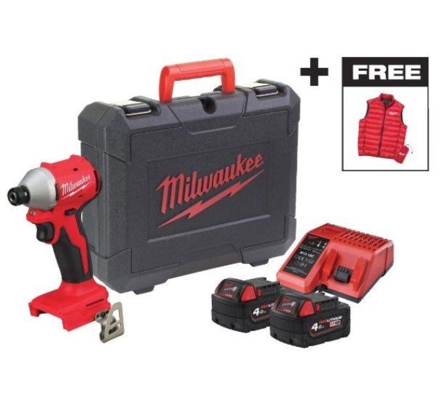 Гвинтоверт ударний акумуляторний Milwaukee M18 BLIDRC-402C 18В АКБ 2х4А·год 0-3600об·хв 190Нм ЗП M12-18C жилетка кейс 1.3кг