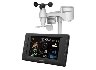 Метеостанція Sencor, внутр/зовн вимірювання, від мережі/CR2032x1+AAx3, темп-ра, вологість, час, прогноз погоди, атмосферний тиск, шв. вітру, чорний