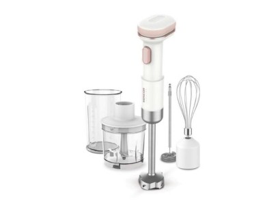 Блендер Sencor заглибний Pulse, 180Вт, 4в1, чаша-700мл, безпровідний, USB-C, капучинатор, біло-рожевий