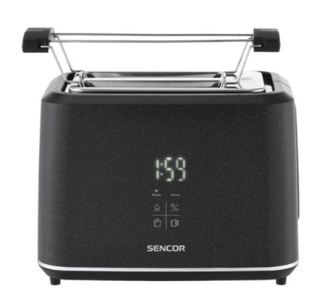 Тостер Sencor 1080Вт, підігрів, розморожування, сенс. керування, LED, пластик, чорний