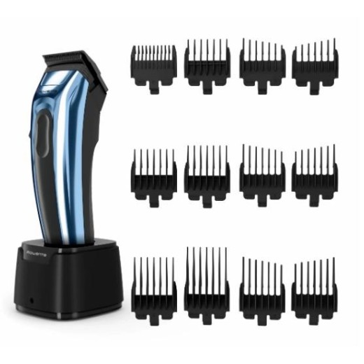 Машинка для стрижки Rowenta Barber Experience, для голови, мережа+акум., роторний мотор DC, насадок-12, нержавіюча сталь з покриттям DLC, синій