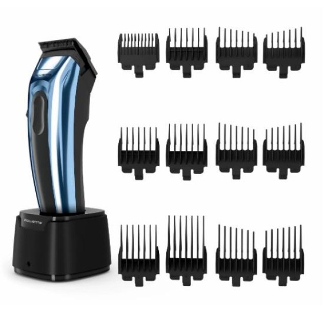 Машинка для стрижки Rowenta Barber Experience, для голови, мережа+акум., роторний мотор DC, насадок-12, нержавіюча сталь з покриттям DLC, синій