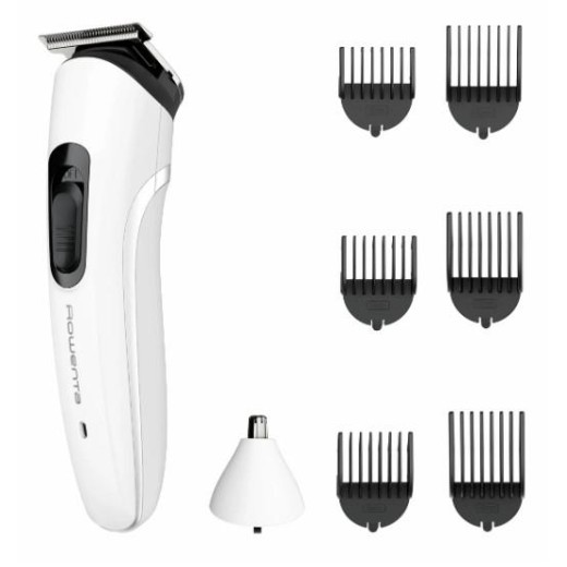 Тример Rowenta Trim&Style, для бороди, носа, вусів і голови, мережа+акум., насадок-7, сталь, білий