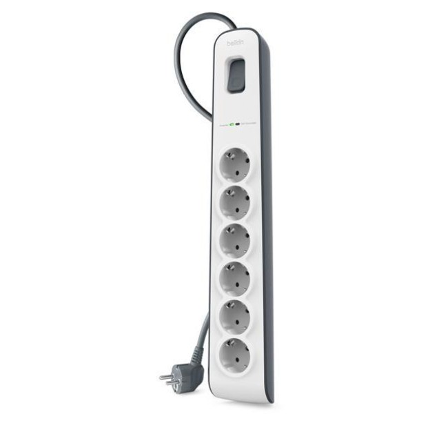 Подовжувач-фільтр мережевий Belkin 6хТип F, 3x1.5мм кв, 16А, з захистом від перенапруги, 2м, білий