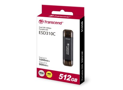 Портативний SSD Transcend  512GB USB 3.1 Gen 2 Type-A + Type-C ESD310 Чорний