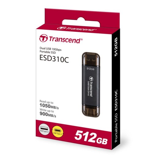 Портативний SSD Transcend  512GB USB 3.1 Gen 2 Type-A + Type-C ESD310 Чорний