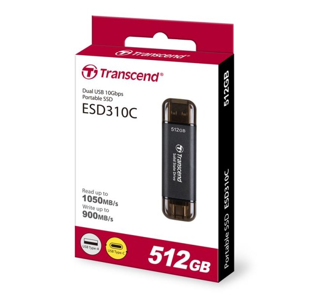 Портативний SSD Transcend  512GB USB 3.1 Gen 2 Type-A + Type-C ESD310 Чорний