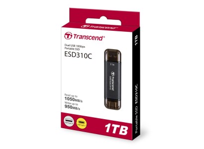 Портативний SSD Transcend 1TB USB 3.1 Gen 2 Type-A + Type-C ESD310 Чорний