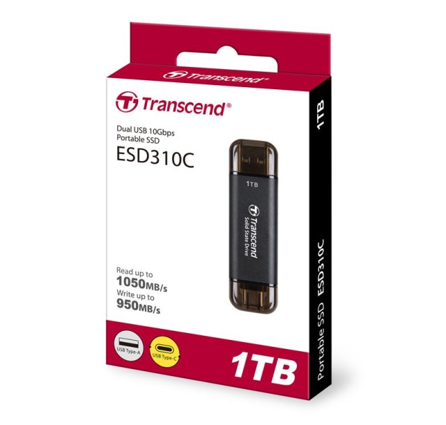 Портативний SSD Transcend 1TB USB 3.1 Gen 2 Type-A + Type-C ESD310 Чорний