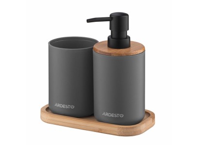 Набір для ванної кмінати Ardesto Minimalism 360мл, 3 предмети, поліпропілен, бамбук, сірий темний
