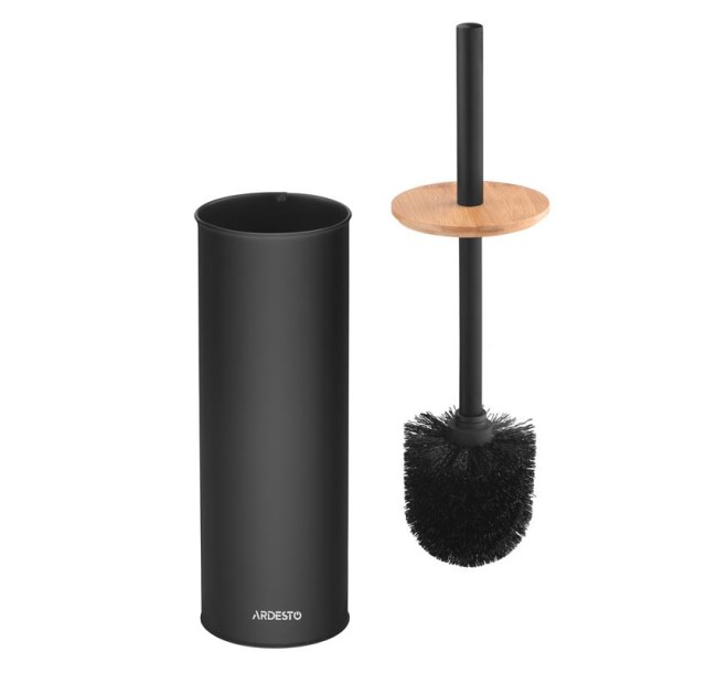 Набір щітка для унітазу з підставкою Ardesto Minimalism 9.5x27.5/38см, метал, поліпропілен, бамбук, чорний