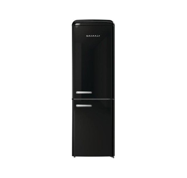 Холодильник з нижн. мороз. камерою Gorenje, 194x66x60см, 2 двері, 204(96)л, А++, Retro, NoFrost+, Внутр. Диспл, Зона св-ті, чорний