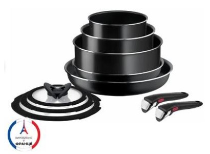 Набір посуду Tefal Ingenio Easy Cook & Clean, 10предметів, алюміній, нержавіюча сталь, бакеліт, чорний
