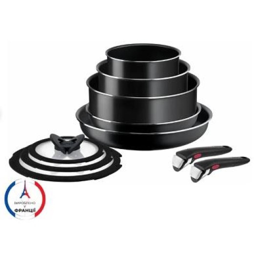 Набір посуду Tefal Ingenio Easy Cook & Clean, 10предметів, алюміній, нержавіюча сталь, бакеліт, чорний