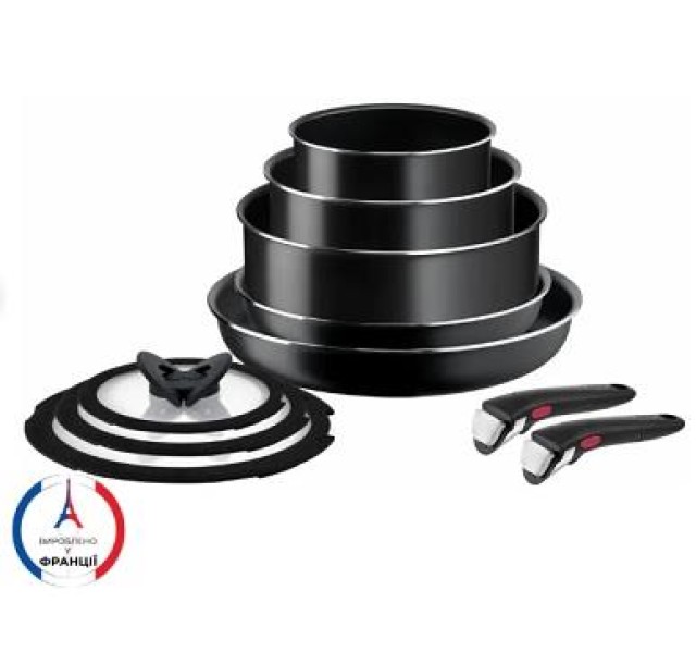 Набір посуду Tefal Ingenio Easy Cook & Clean, 10предметів, алюміній, нержавіюча сталь, бакеліт, чорний
