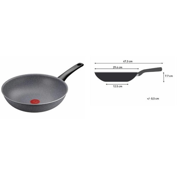 Сковорода ВОК Tefal Hard Stone,28см, алюміній, бакеліт, сірий