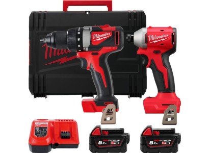 Набір із двох акумуляторних інструментів Milwaukee M18 BLPP2A3-502X 18В шурупокрут-дриль M18 BLPD2 гвинтоверт ударний M18 BLIDR акб М18 2х5А·год ЗП M12-18FC кей