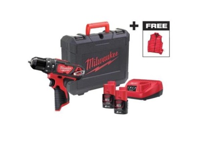 Шурупокрут-дриль акумуляторний Milwaukee M12 BPD-202C 12В 2х2А·год 30Нм 0·1500об·хв ЗП C12C жилет кейс 1.2кг