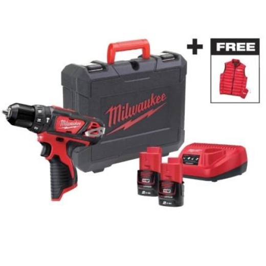 Шурупокрут-дриль акумуляторний Milwaukee M12 BPD-202C 12В 2х2А·год 30Нм 0·1500об·хв ЗП C12C жилет кейс 1.2кг