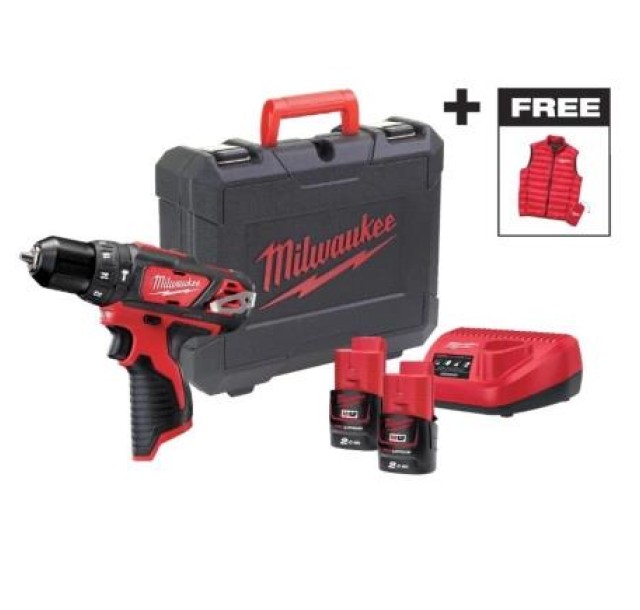 Шурупокрут-дриль акумуляторний Milwaukee M12 BPD-202C 12В 2х2А·год 30Нм 0·1500об·хв ЗП C12C жилет кейс 1.2кг