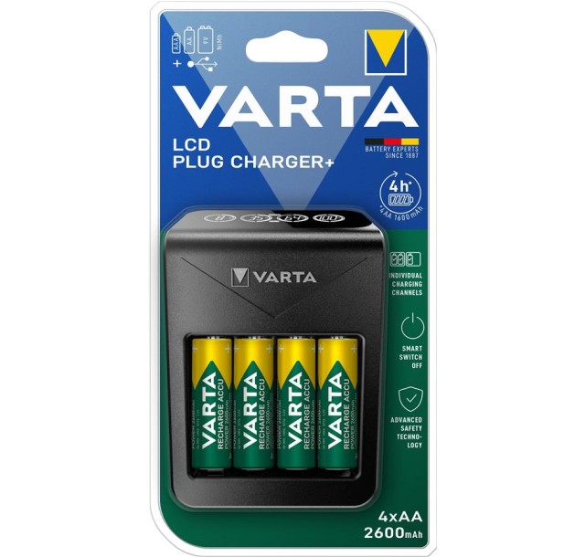 Зарядний пристрій Varta Lcd Plug Charger 4хNI MH AA2600 мА•год