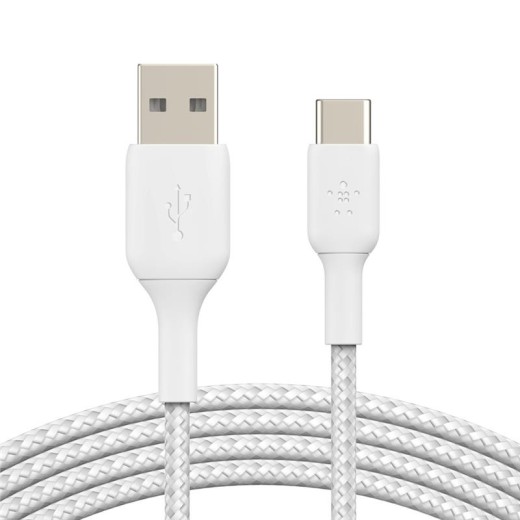 Кабель USB-A > USB-C заряджання/синхронізації Belkin 1м, 15Вт, Type-C, плетений, білий