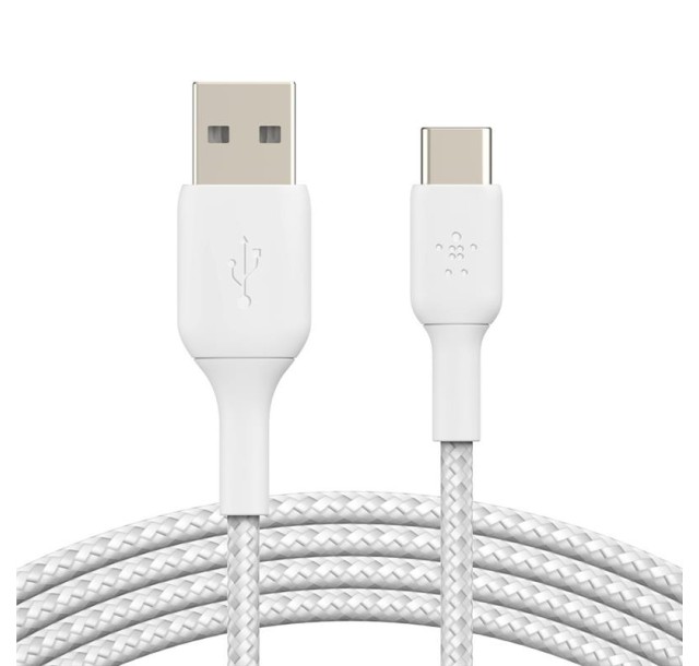 Кабель USB-A > USB-C заряджання/синхронізації Belkin 1м, 15Вт, Type-C, плетений, білий