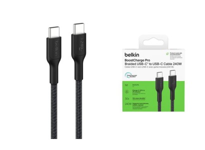 Кабель USB-C > USB-C заряджання/синхронізації Belkin 1м, 240Вт, Type-C, плетений, чорний