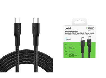 Кабель USB-C > USB-C заряджання/синхронізації Belkin 3м, 240Вт, Type-C, плетений, чорний